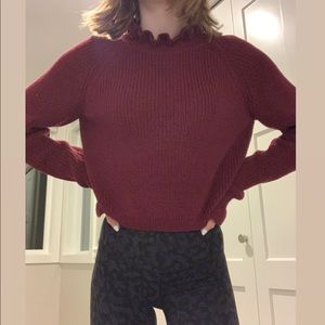 H&M Burgundy Sweater with ruffle neck and sleeves